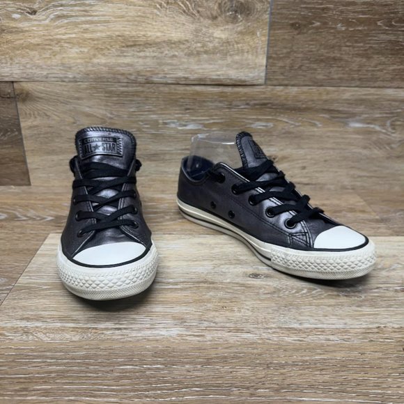 Converse Metallic Gray Leather Low Top Sneakers Women's Size 6 - Picture 6 of 7